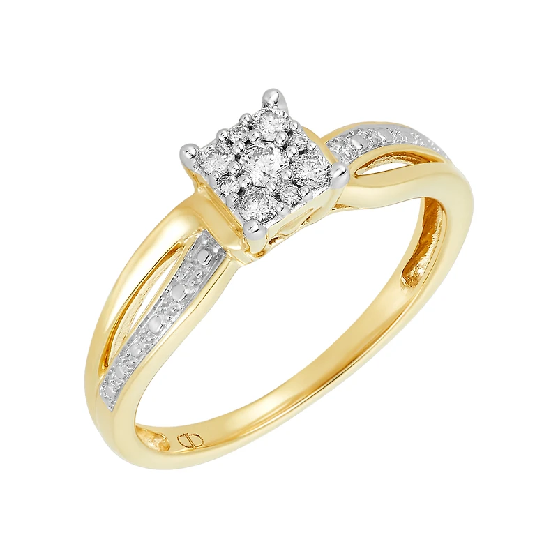 10K Yellow Gold Princess Cut Bypass Diamond Promise Ring