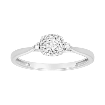 14K White Gold Round Halo with Side Diamonds Ring