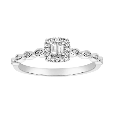 10K White Gold Emerald Shaped Promise Ring