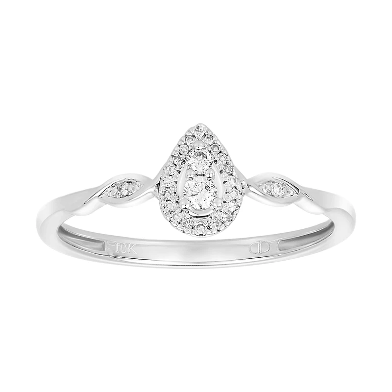 10K White Gold Pear Shaped Twisted Band Promise Ring