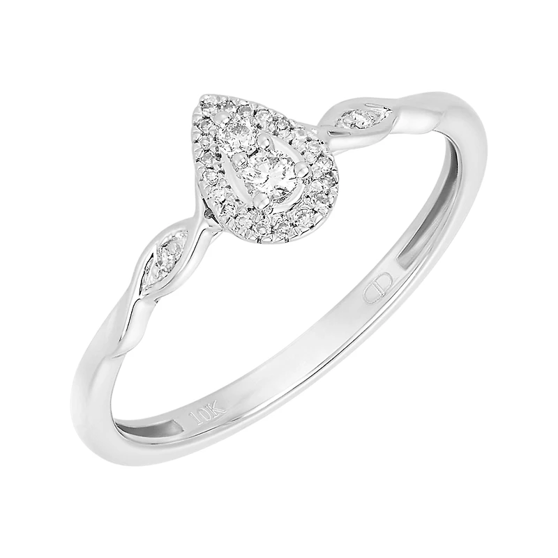 10K White Gold Pear Shaped Twisted Band Promise Ring
