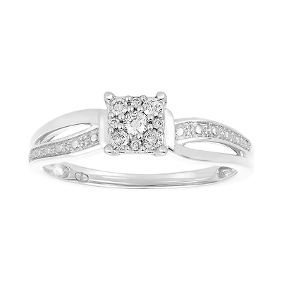 10K White Gold Princess Cut Bypass Diamond Promise Ring