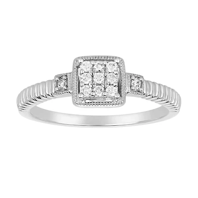 10K White Gold Square Shape Diamond Promise Ring