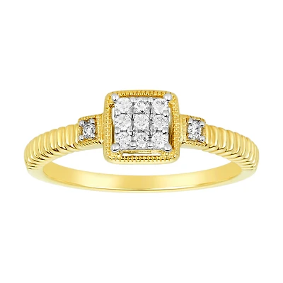 10K Yellow Gold Square Shape Diamond Promise Ring