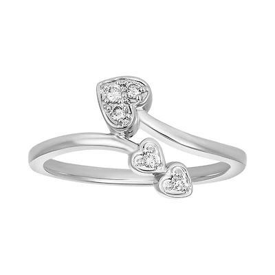 10K White Gold Three Hearts Bypass Promise Ring