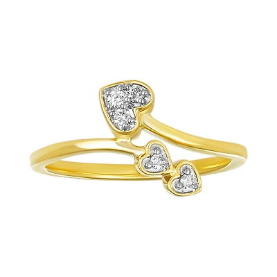10K Two Tone Gold Three Hearts Bypass Promise Ring