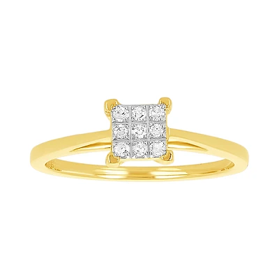 10K Yellow Gold Princess Pave Promise Ring