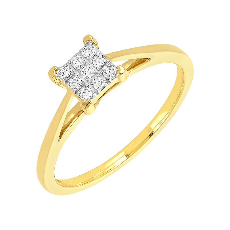 10K Yellow Gold Princess Pave Promise Ring
