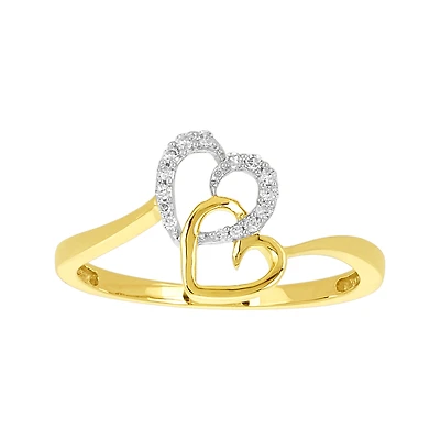 10K Yellow Gold Interlocked Hearts Diamond Ring