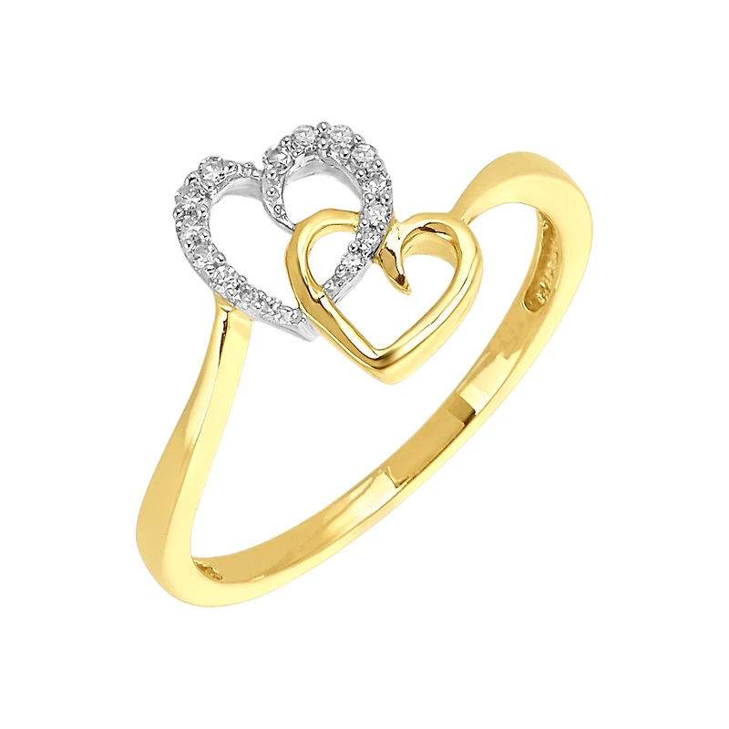 10K Yellow Gold Interlocked Hearts Diamond Ring