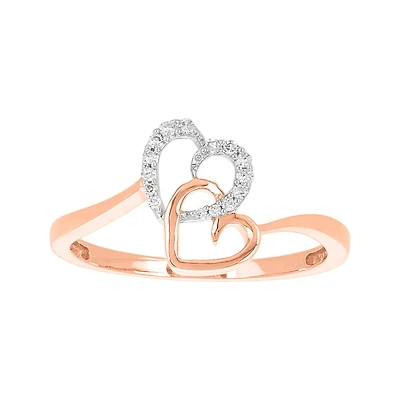 10K Rose Gold Diamond Interlocked Hearts Ring