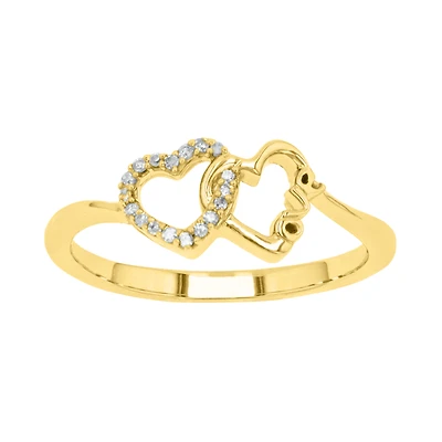 14K Yellow Gold Love Hearts Interlock Ring