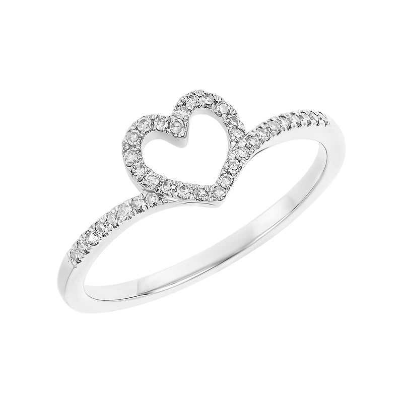 14K White Gold Diamond Heart V Band Ring
