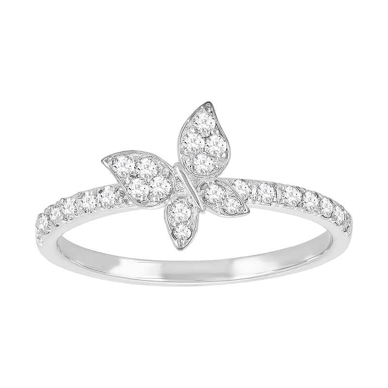 14K White Gold Diamond Butterfly Ring