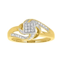 14K Yellow Gold Princess Cluster Swirl Promise Ring