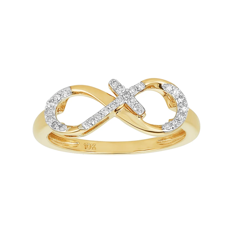 10K Yellow Gold Cross Infinity Diamond Ring