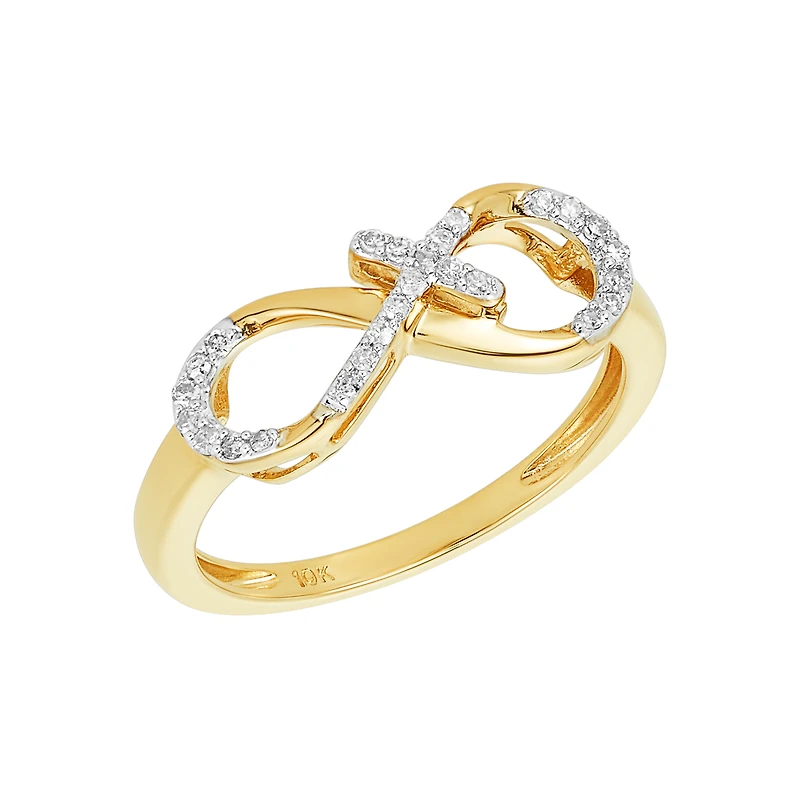 10K Yellow Gold Cross Infinity Diamond Ring