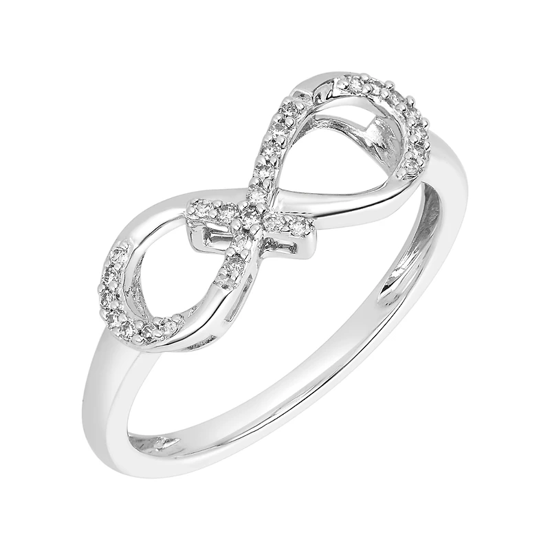 10K White Gold Cross Infinity Diamond Ring