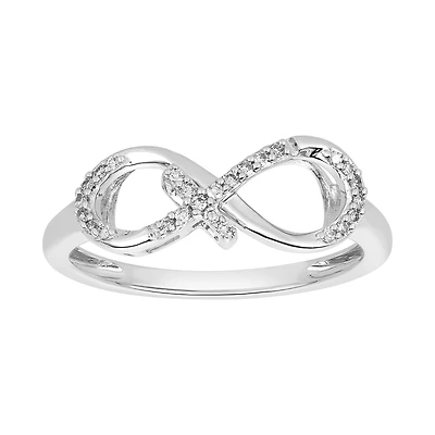 10K White Gold Cross Infinity Diamond Ring