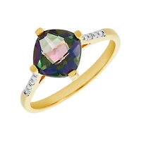 14K Yellow Gold Cushion Mystic Topaz Diamond Ring