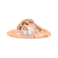 14K Rose Gold Fern Pink Pearl Diamond Ring