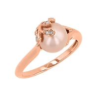 14K Rose Gold Fern Pink Pearl Diamond Ring