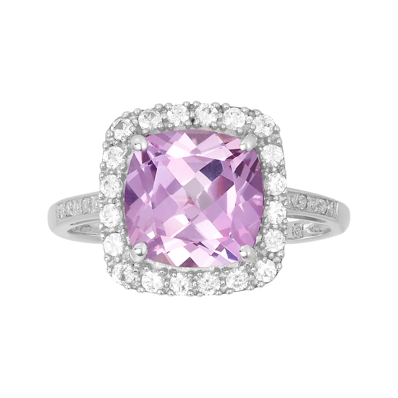 10K White Gold Cushion Pink Sapphire Diamond Ring