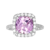 10K White Gold Cushion Pink Sapphire Diamond Ring