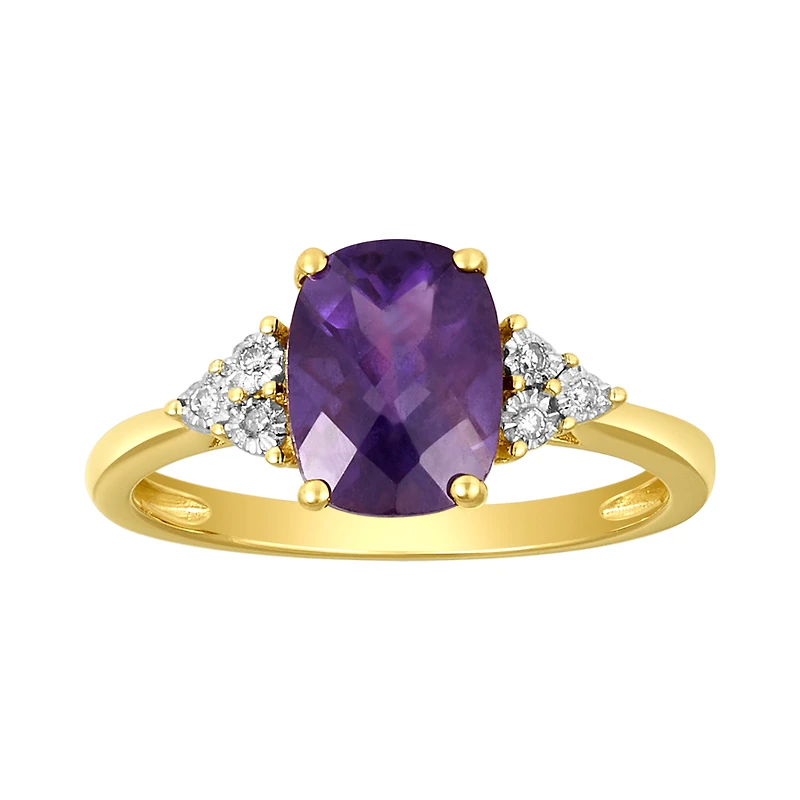 14K Yellow Gold Cushion Amethyst Diamond Ring