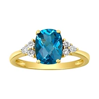14K Gold Cushion London Blue Topaz Diamond Ring