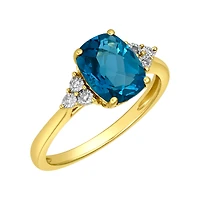 14K Gold Cushion London Blue Topaz Diamond Ring