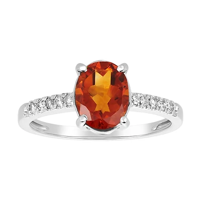 14K White Gold Oval Citrine Diamond Ring