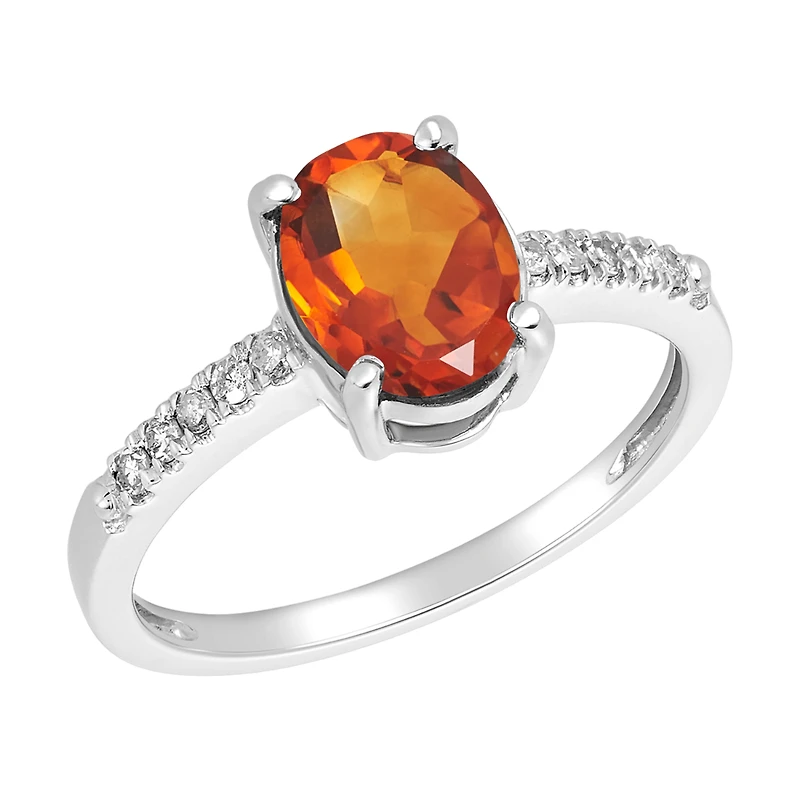 14K White Gold Oval Citrine Diamond Ring