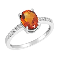 14K White Gold Oval Citrine Diamond Ring