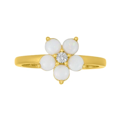 14K Yellow Gold Opal Flower Diamond Ring