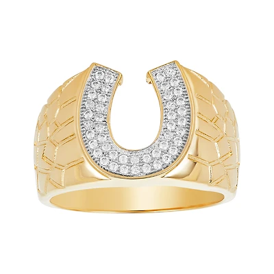 14K Gold Two Tone Cubic Zirconia Horseshoe Ring