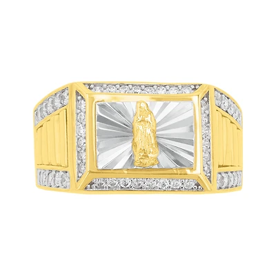 14K Two Tone Gold Lady of Guadalupe CZ Ring