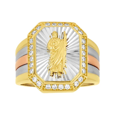 14K Tri Color Gold St. Jude CZ Ring