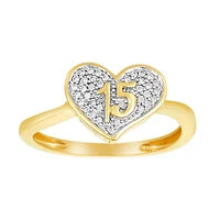 14K Two Tone Gold Heart "15" Quinceañera Diamond Ring