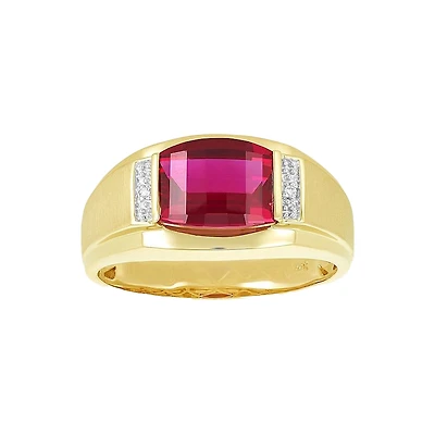 14K Yellow Men's Gold Ring with Barrel Cut Ruby