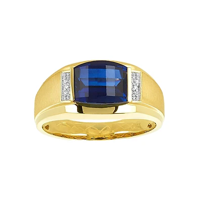 14K Yellow Gold Men's Ring with Barrel Cut Sapphire