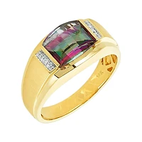 14K Yellow Men's Gold Ring with Barrel Cut Mystic Fire Topaz
