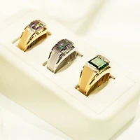 14K Yellow Men's Gold Ring with Barrel Cut Mystic Fire Topaz