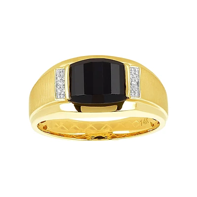 14K Yellow Gold Men's Ring with Barrel Cut Onyx