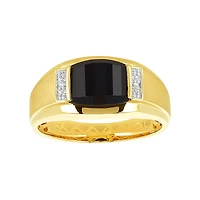 14K Yellow Gold Men's Ring with Barrel Cut Onyx