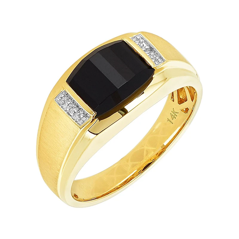 14K Yellow Gold Men's Ring with Barrel Cut Onyx