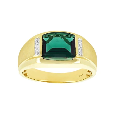 14K Yellow Gold Men's Barrel Cut Green Stone Ring