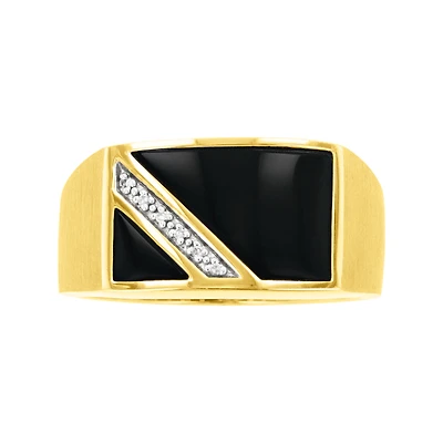 14K Yellow Gold Onyx Rectangle Diamond Ring