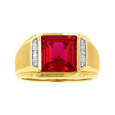 14K Yellow Gold Ruby with Diamond Accent Ring