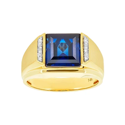 14K Yellow Gold Men's Square Sapphire Ring